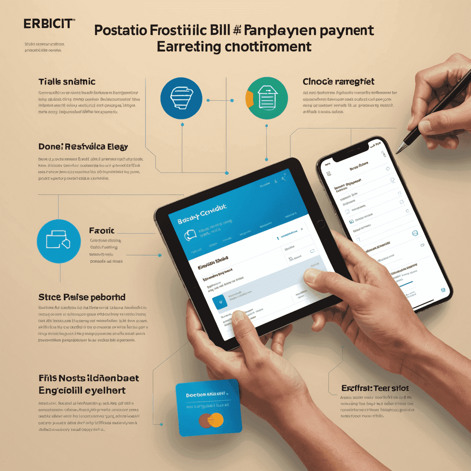 An infographic showing the easy steps of postpaid bill payment: Select provider, Enter details, Choose payment method, Confirm payment