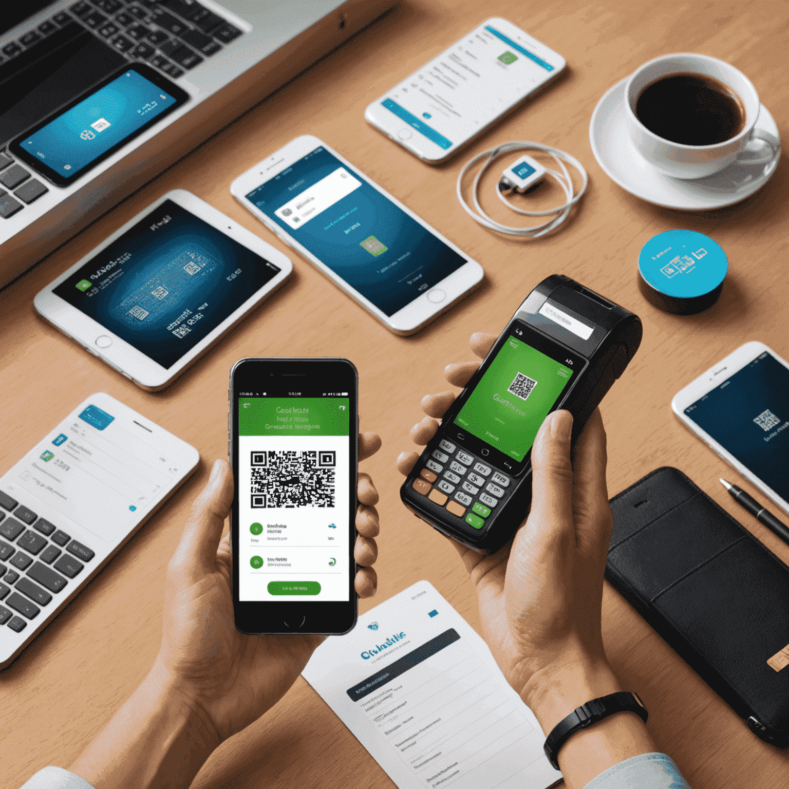 Various digital payment methods including mobile wallets, QR codes, and contactless cards for mobile recharges