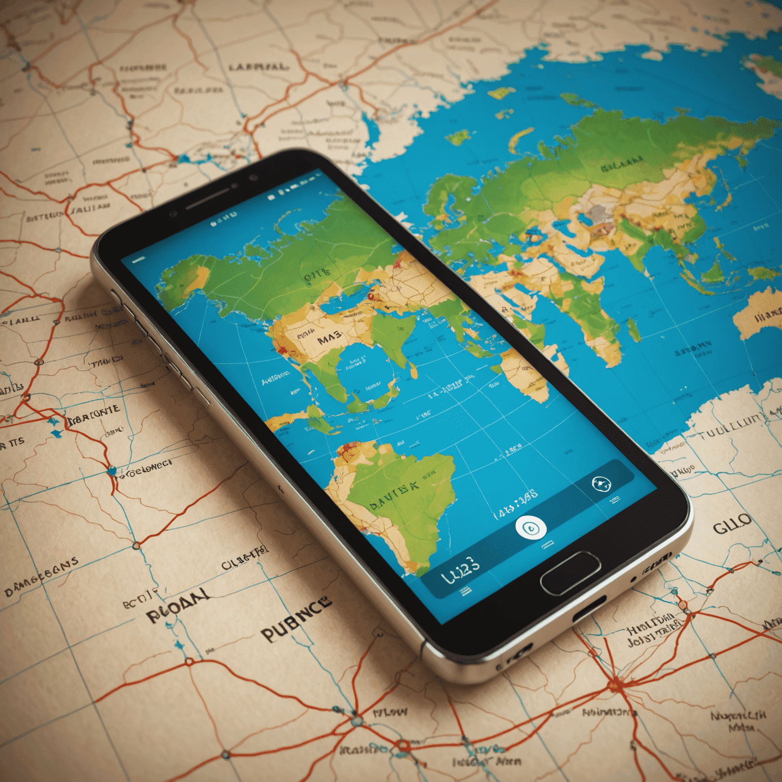 A world map with a smartphone showing international calling and data rates