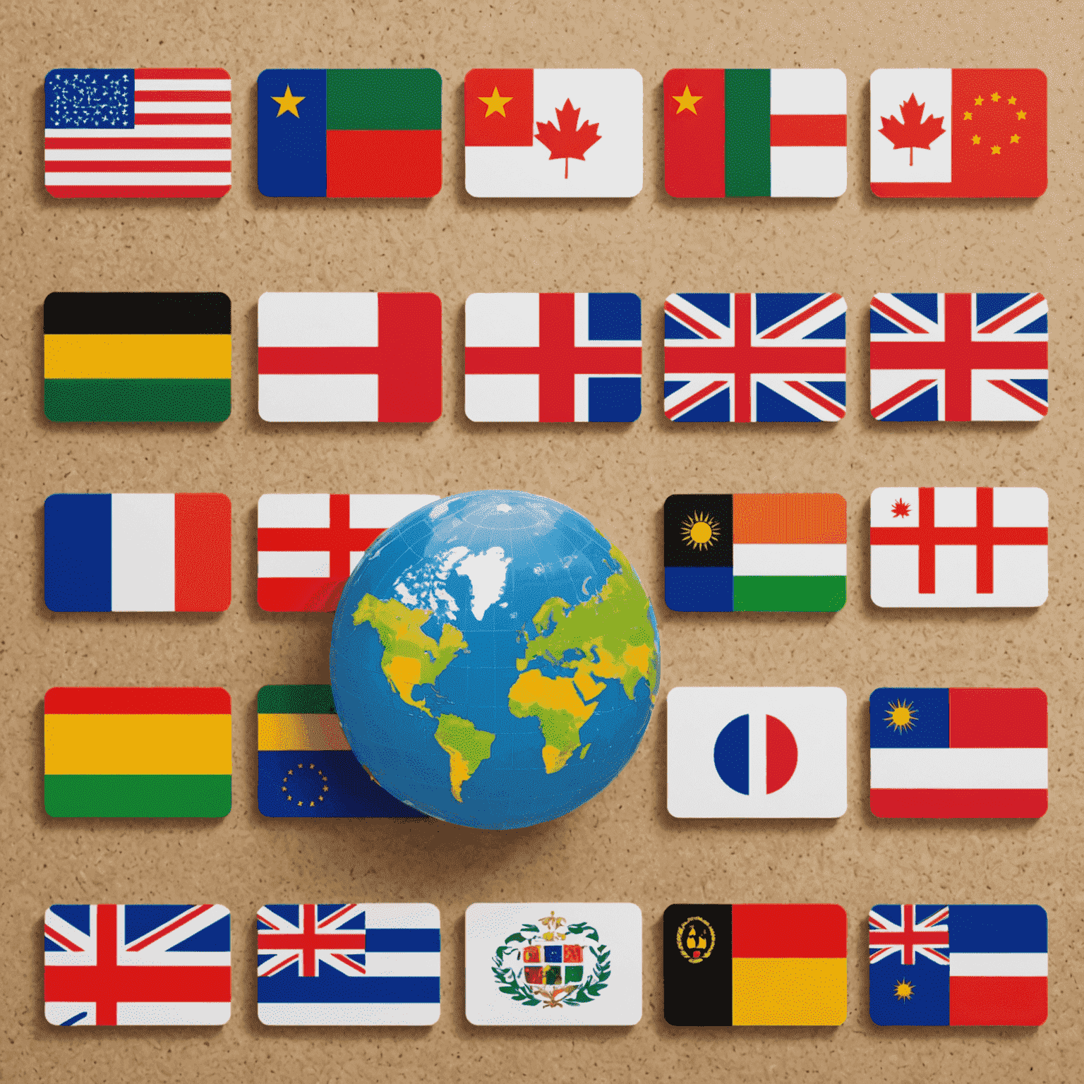 International calling cards with flags of different countries and a globe in the background