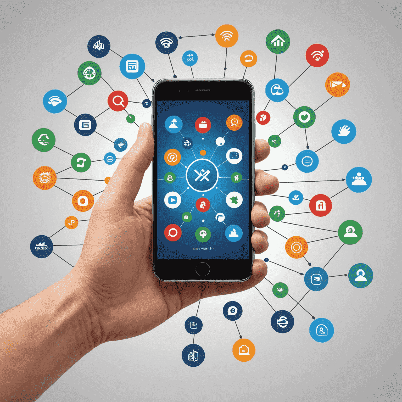 A hand holding a smartphone with arrows pointing to different mobile network logos, representing the process of number portability